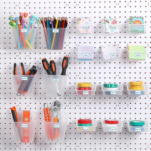 Uiifan 18 Set Pegboard Cups Kit, Plastic Pegboard Bins with Hooks and Label Stickers for DIY Tools Craft Storage