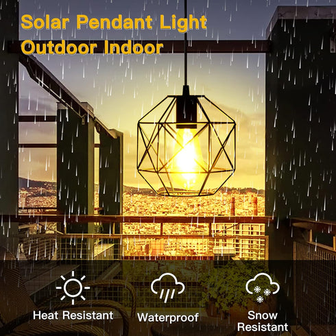 Solar Pendant Light - Outdoor/Indoor Solar Chandelier with Pull Cord, Perfect for Home, Chicken Coop, Porch, Barn