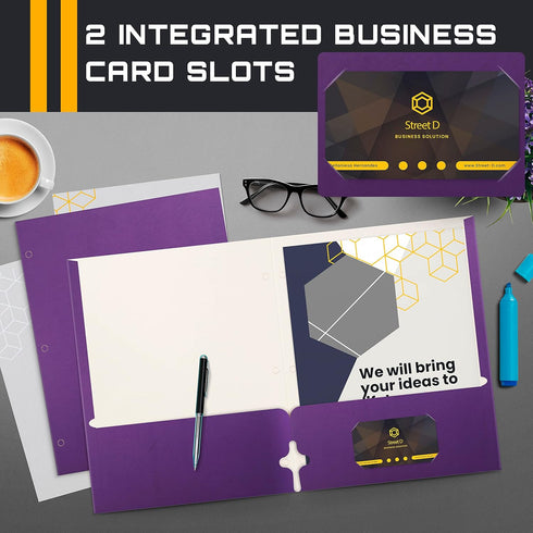 Better Office Products Two Pocket Portfolio Folders, 50-Pack, Purple, Letter Size Paper Folders