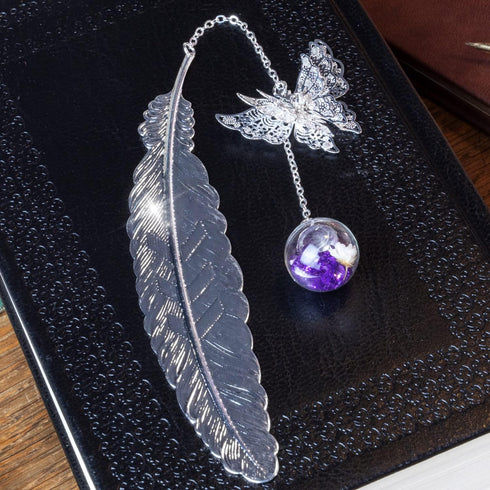 Toirxarn Silver Feather Bookmark with Butterfly Pendant & Gift Box, Elegant Gift for Women, Moms & Teachers