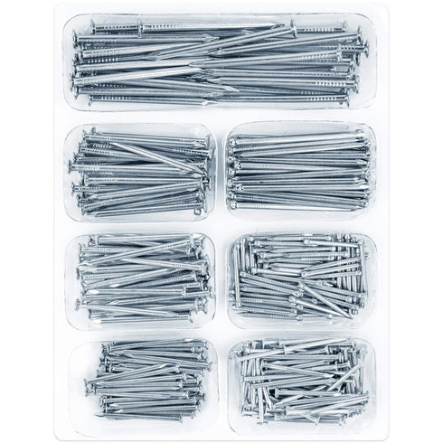 400pcs Hardware Nails Assortment Kit, Picture Hanging Nails, 7 Size Assortment for Wood and Wall.