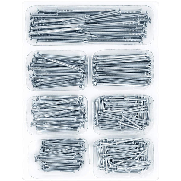 400pcs Hardware Nails Assortment Kit, Picture Hanging Nails, 7 Size Assortment for Wood and Wall.