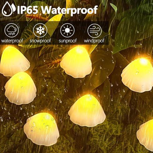 OZS 2PK 32LED 55FT 8 Mushroom Solar Garden Lights Outdoor, Solar String Lights Waterproof with Lighting Modes, Solar