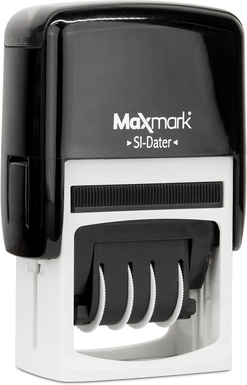 MaxMark Office Self Inking Date Stamp with Phrase Entered, 2 Color Blue/Red Ink