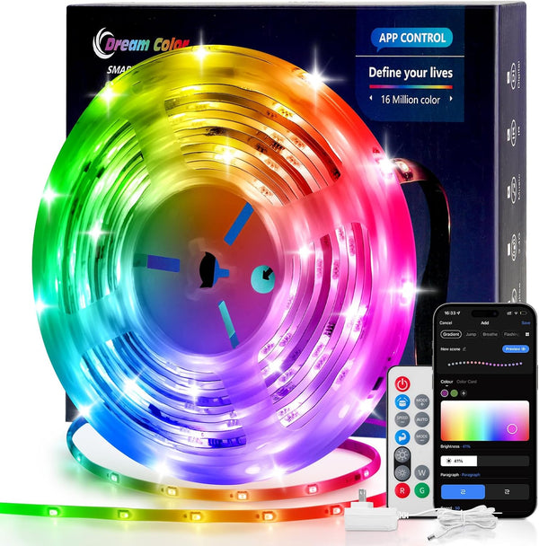 Pak LED Lights for Bedroom 16.4ft, Smart RGB+IC LED Strip Lights with