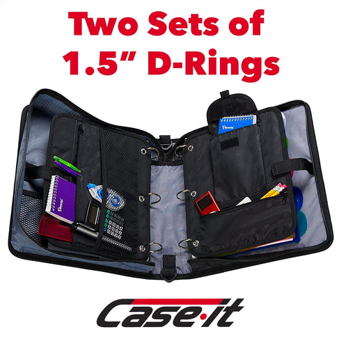 Case-it The Dual 2-in-1 Zipper Binder - Two 1.5 Inch D-Rings - includes Pencil Pouch - Multiple Pockets - 600 Sheet Capacity - Comes with Shoulder Strap - Midnight Blue Dual-101 by Case it