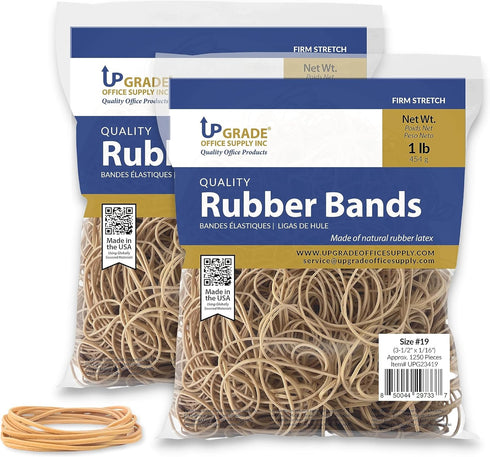 Upgrade Office Supply UPG23419PK2 Rubber Bands, Size #19, 1 lb. Bags, Natural Crepe Color, Made in USA