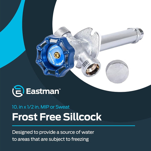 Eastman 10 Inch Frost Free Sillcock with Vacuum Breaker, 1/2 inch MIP x 1/2 inch Sweat Brass Fitting
