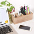 Wooden Pen Pencil Holder for Desk, 4 Compartment Rustic Rectangular Organizer, Multi-Purpose Use for Home School Office