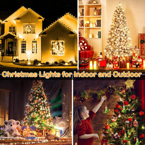 300LED 105FT 8 Decute Christmas String Lights Outdoor Waterproof UL Certified with End-to-End Plug Modes, Warm White