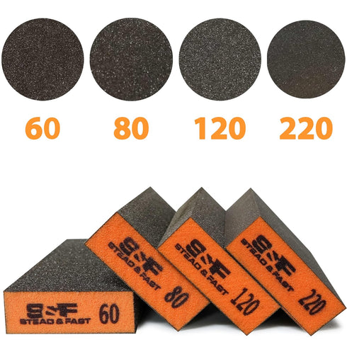 Sanding Sponge Set, 4 Pcs 60 80 120 220 Coarse Medium Fine Grit Sanding Blocks for Drywall Metal Wood by S&F STEAD &