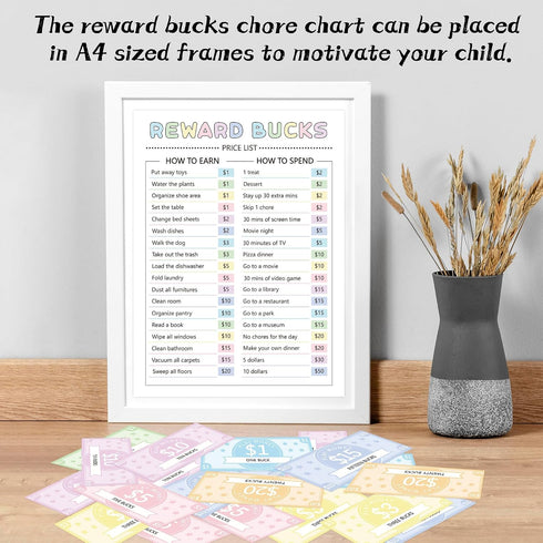 633pcs COcnny Kids Reward Bucks Charts, Good Behavior Reward System Bucks List, Prop Play Bucks Routine Chart