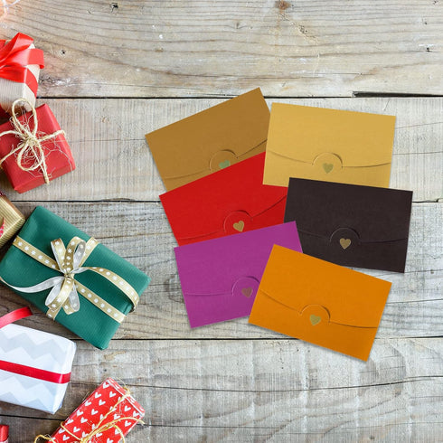 PATIKIL 12 Pack Mini Envelopes, Retro Gold Heart Business Invitation Envelopes for Wedding Birthday, Red