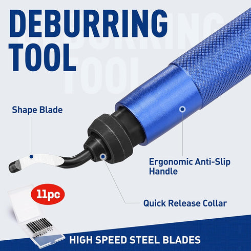 WORKPRO Deburring Tool with 11 Extra High Speed Steel Blades - 360 Degree Rotary Head for Metal, Plastic, Wood