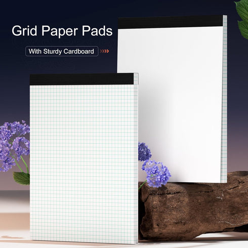 Graph Paper Pad, 8.5 x 11 Grid Paper, 12 Pack, 30 Sheets per Notepad, Graph Ruled Math Paper, Perforated Square Paper