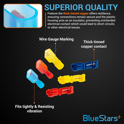 BlueStars 360 PCS T-Tap Splice Wire Terminals and Male Quick Disconnect Spade, Electrical Connectors Kit with Case