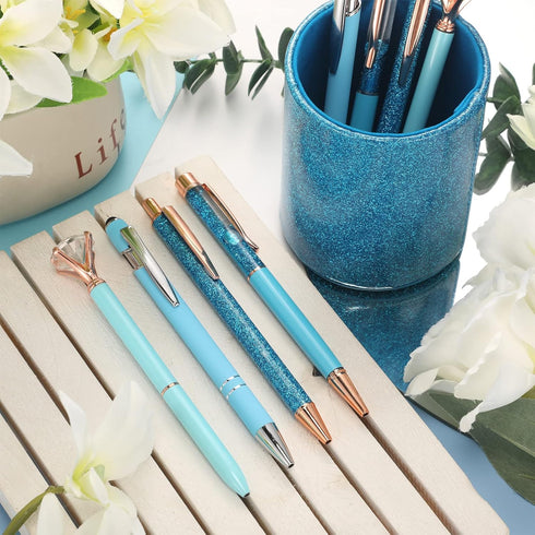 Sabary 8 Pcs Ballpoint Pens with Pen Holder, Metal Crystal Diamond Pen Glitter, Fancy Pens for Women Girls Office Gifts