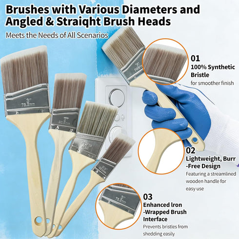 4.5 31PCS 9" 4" Set Paint Roller Kit with FT Extension Pole Wall Painting Kit with & Paint Rollers Paint Brushes