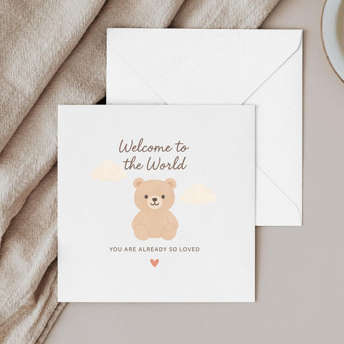 TEEMI 5.7x5.7 300gsm -Welcome to the World Baby Card New Baby Congratulations Card with Teddy Bear Design Baby Shower