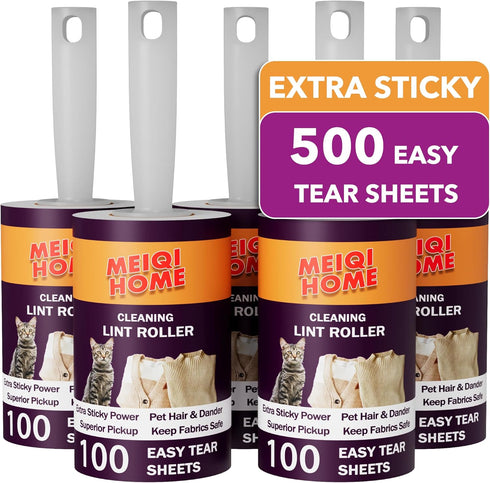 Lint Rollers for Pet Hair Extra Sticky, 500 Sheets Mega Value Set with 5 Upgraded Handles, Portable Pet Lint Remover