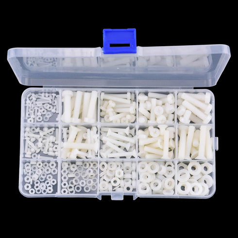 Assortment Kit with M2 M2.5 M3 M4 M5 M6 Nylon Screws Nuts Washers, Screw Storage Box (420PCS)