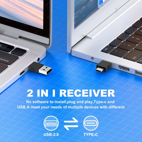 DinoFire USB Type C Wireless Presenter Remote Clicker with Volume Control, Red Pointer, Long Range for Mac PC