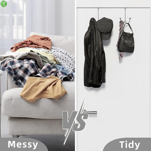 HFHOME 2 Packs Over The Door Double Hanger Hooks, Metal Twin Hooks Organizer for Coats, Hats, Towels - Silver