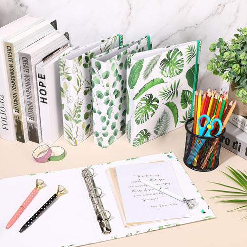 Colarr 4 Pcs Cute Mini Eucalyptus Leaves Binders, 5.5 x 8.5 Three Ring Decorative Hardcover