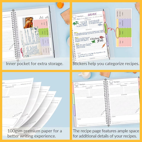 LuBudingJoy Blank Recipe Book, 8.5" x 11" Removable Hardcover Family Recipe Journal with Dividers