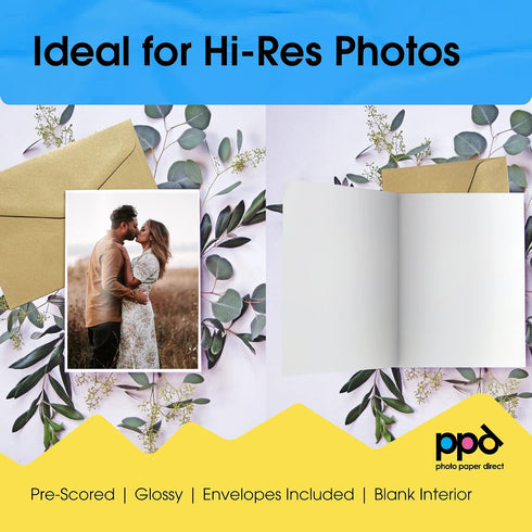 5.5x8.5 4.25 5.5 (50 PPD Greeting Card Paper, Printable Greeting Cards With Envelopes for Inkjet Printer, Blank Half