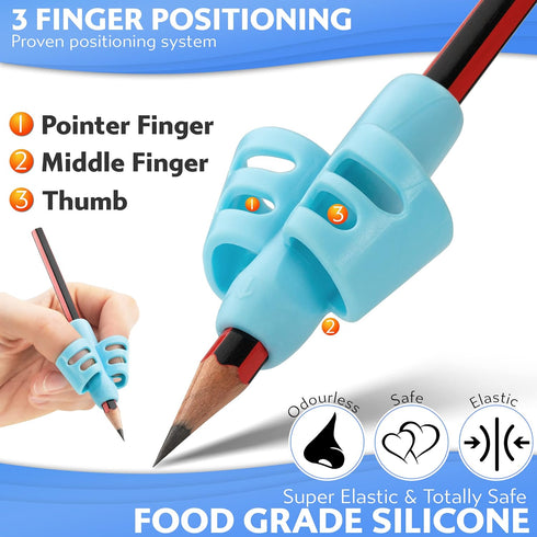 Stylo Pack of 3 Pencil Grips for Kids, Perfect Handwriting Holders for Home Schooling and Preschool Writing Tools