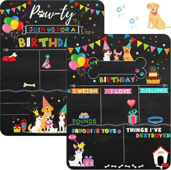 Tenare Colorful Dog Birthday Chalkboard Sign, Reusable Double Sided Milestone Board for Photo Props Party Supplies