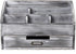 VERGOODR Rustic Wooden Office Desk Organizer, 5 Compartment with 2 Drawers, Grey White Storage Box for Pens Notebooks
