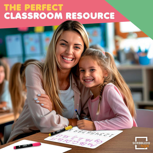 SCRIBBLEDO Small Lined White Board Sheets, 9”x12” Dry Erase Board with Lines, Teacher Classroom Pack of 10