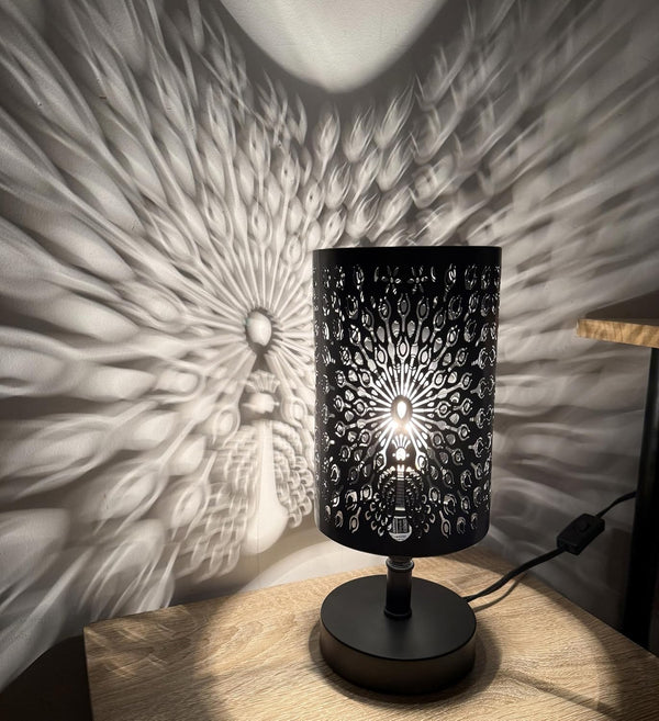 Peacock Style Bedside Lamp Black Metal Table Lamp Bedside Decorative Nightstand Lamp