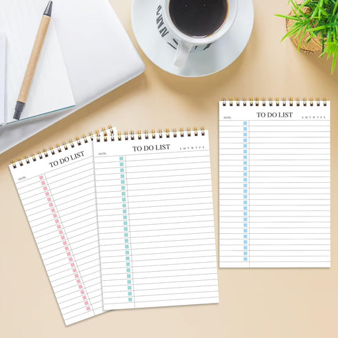 To Do List Notepad, Undated Daily Planner with Checklist, Spiral Waterproof Cover, Pink, 52 Sheets, 5.5"*8.3" A5 Size