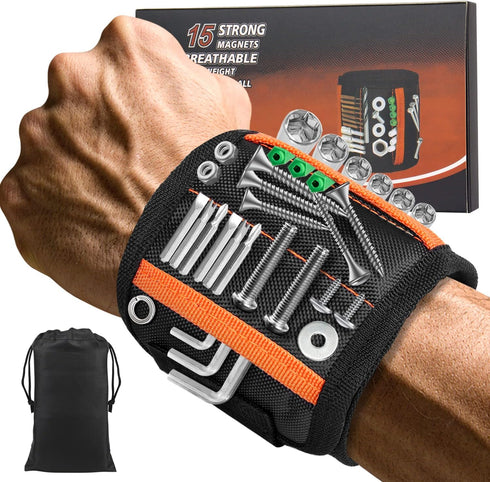 Magnetic Wristband with 15 Strong Magnets, Perfect Tool Gift for Dad, Husband, Handyman, or Handywoman