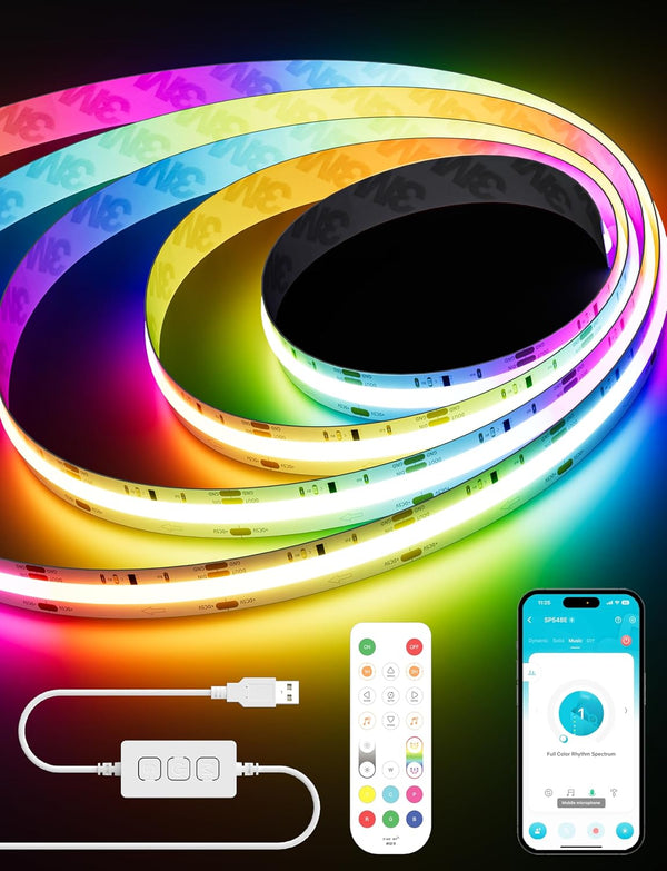 PAUTIX RGB Smart IC COB LED Strip Light USB 5V 6.56ft/2m,Work with