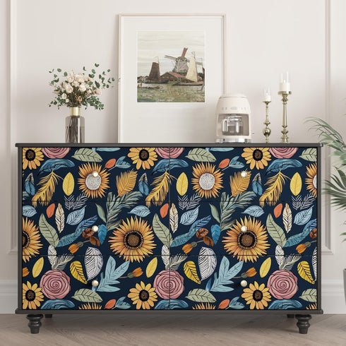 17.5" 393.7" Blue Wallpaper Peel and Stick,Vintage Boho Floral Contact Paper, x Retro Paisley Flower Botanical Wall