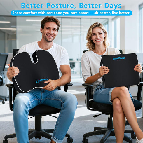 SweetSlubr Set, Tailbone Ergonomic Memory Foam Seat Cushion & Lumbar Support Pillow Orthopedic Coccyx Cushion