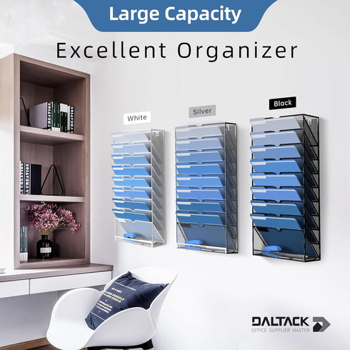DALTACK Wall File Holder, 10 Tier Hanging Organizer for Papers, Mails, Folders, Clipboard, Magazine Organization, Mesh