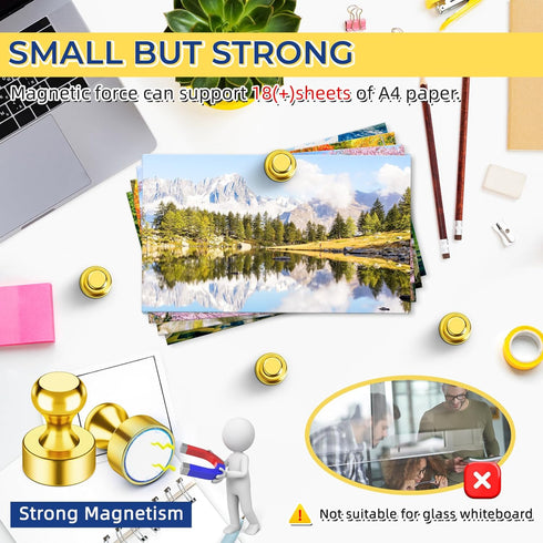 VNDUEEY 20 Pcs Refrigerator Magnets, Gold Metal Push Pin Magnets, Small Strong Magnets for Whiteboard, Office, Classroom