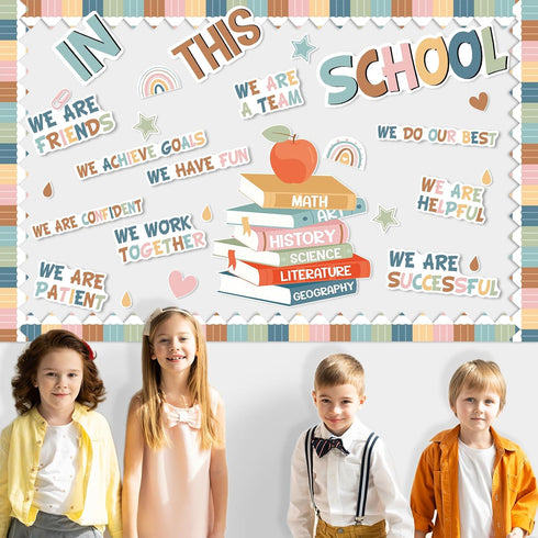 Boho Motivational Bulletin Board Classroom Decoration Set, Affirmation Station Cutouts for Elementary School