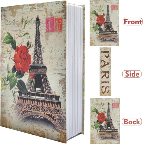 FOWSEEK (9.5"6"2.2") Paris Book Safe Box with Combination Lock, Diversion Safe Vintage Faux Book Hidden Safe