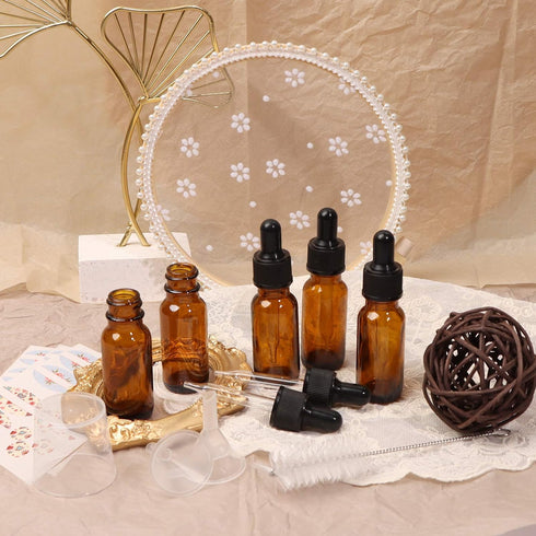 24 Pack 1/2 oz Amber Glass Bottles with Glass Eye Droppers for Essential Oils