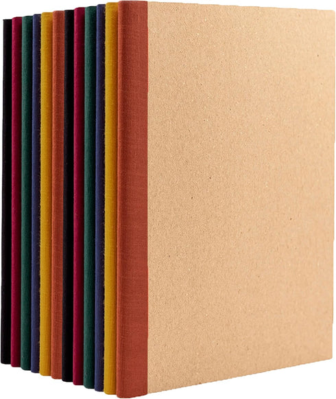 PAPERAGE 12-Pack Composition Notebook Journals, 120 Pages, Kraft Cover with Jewel Tone Spines, College Ruled, Small Size