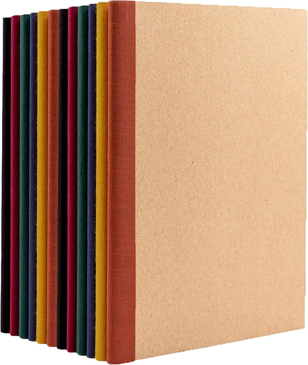 PAPERAGE 12-Pack Composition Notebook Journals, 120 Pages, Kraft Cover with Jewel Tone Spines, College Ruled, Small Size