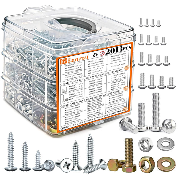 Dianrui 2013 PCS Metric & SAE Nuts & Bolts & Wood Screws Assortment