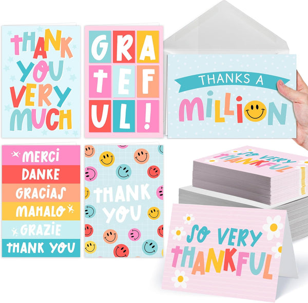 Hadley Designs 54 Bulk Thank You Cards with Envelopes - Teacher Appreciation