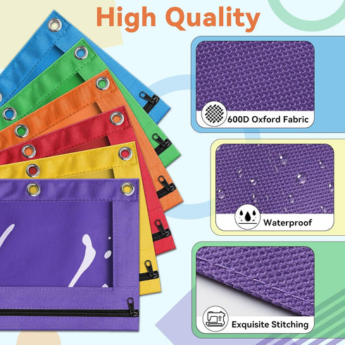 V-Opitos Pencil Pouch for 3 Ring Binder, 2 Pack Purple Zipper Pouches, Durable Cloth Case with Clear Window for Supplies